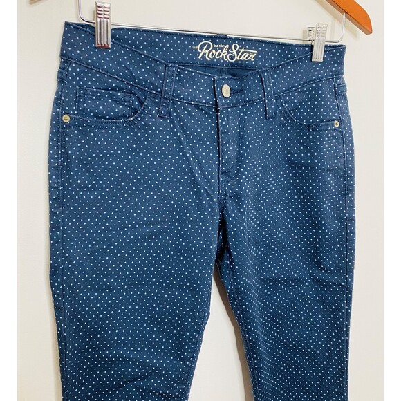 Old Navy Rockstar Blue Polka Dot Stretch Slim Fit Low Rise Denim Jeans Sz 8 - Picture 4 of 7